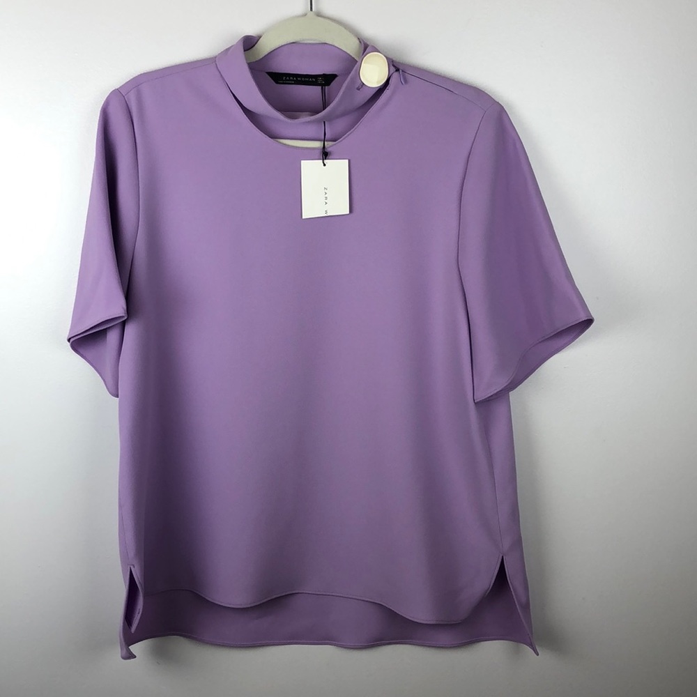 Zara Woman Purple Short Sleeve High Neck Top